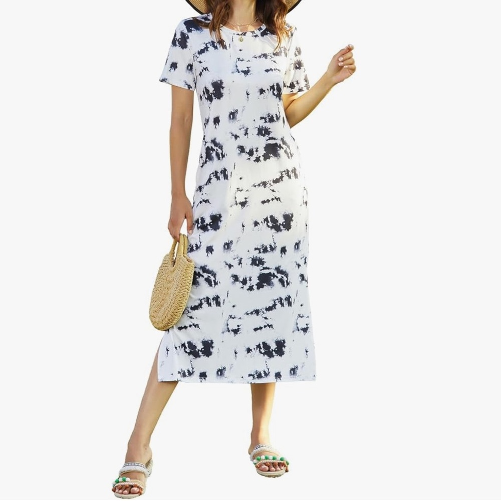 Nagoo black and white tie-dye maxi t-shirt dress medium